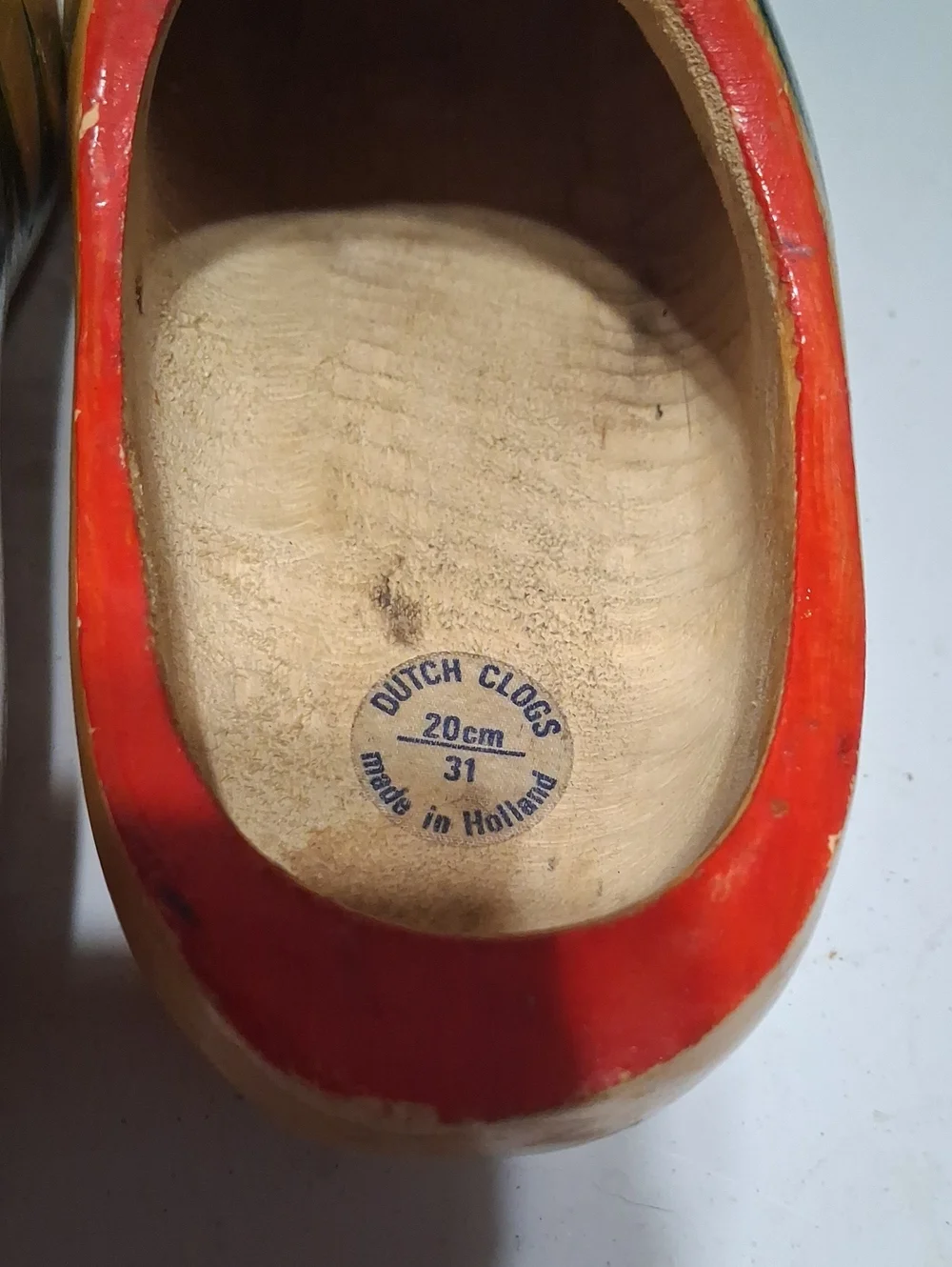 Hand-Painted Kids Wooden Clogs with Red Trim and Windmill Motif